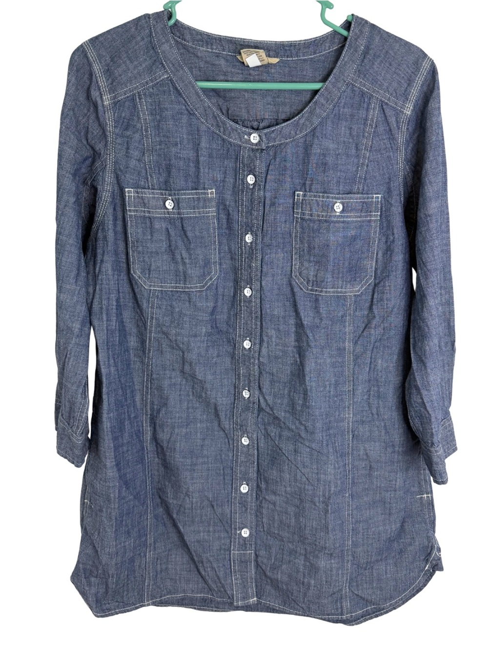 Duluth Trading Co. Chambray Button Down Mini Dress/ Tunic Size Medium